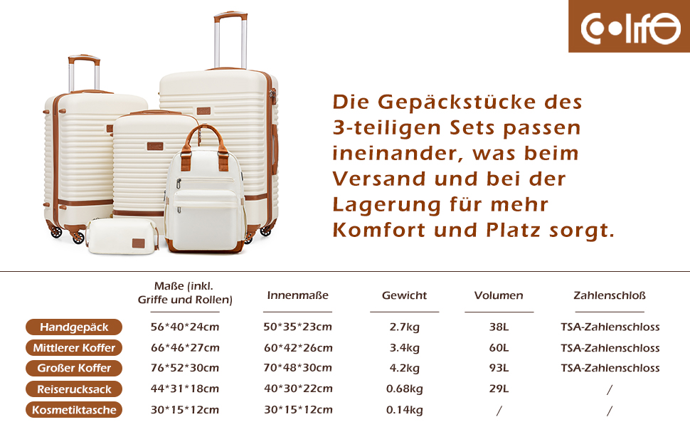 COOLIFE Reisekoffer ABS Hartschalen 4 Rollen TSA-Schloss Global Recycled Standard x2 - Weiß/Braun Koffer-Set 5tlg
COOLIF 3faf43df A1d4 435e 883c C9a924147ea6. CR0,0,970,600 PT0 SX970 V1