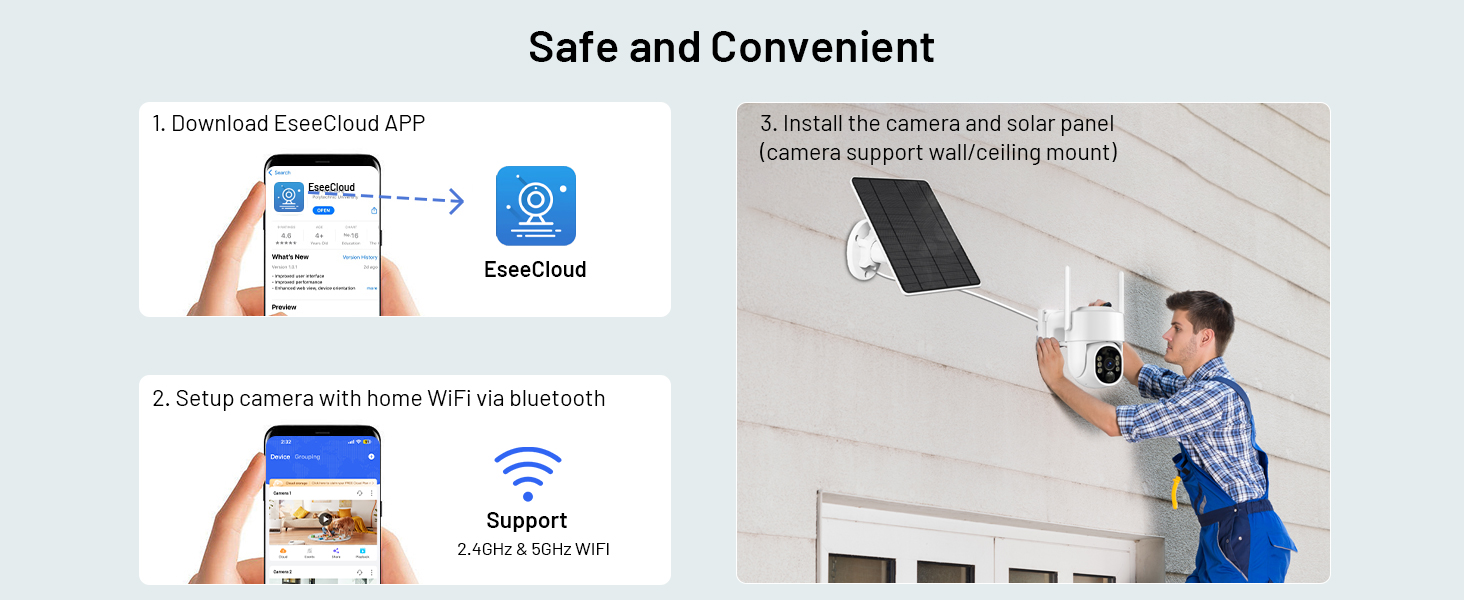 home security cameras wireless outdoor easy setup and installation, eseecloud APP