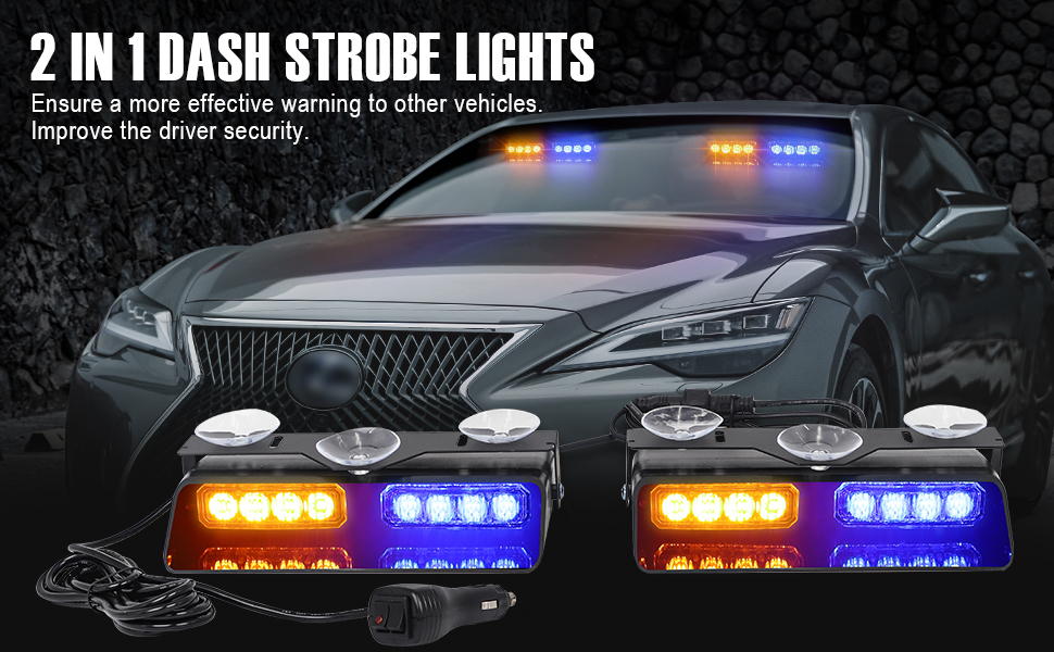 XRIDONSEN 2 in 1 Dash Emergency Strobe Lights Front/Rear