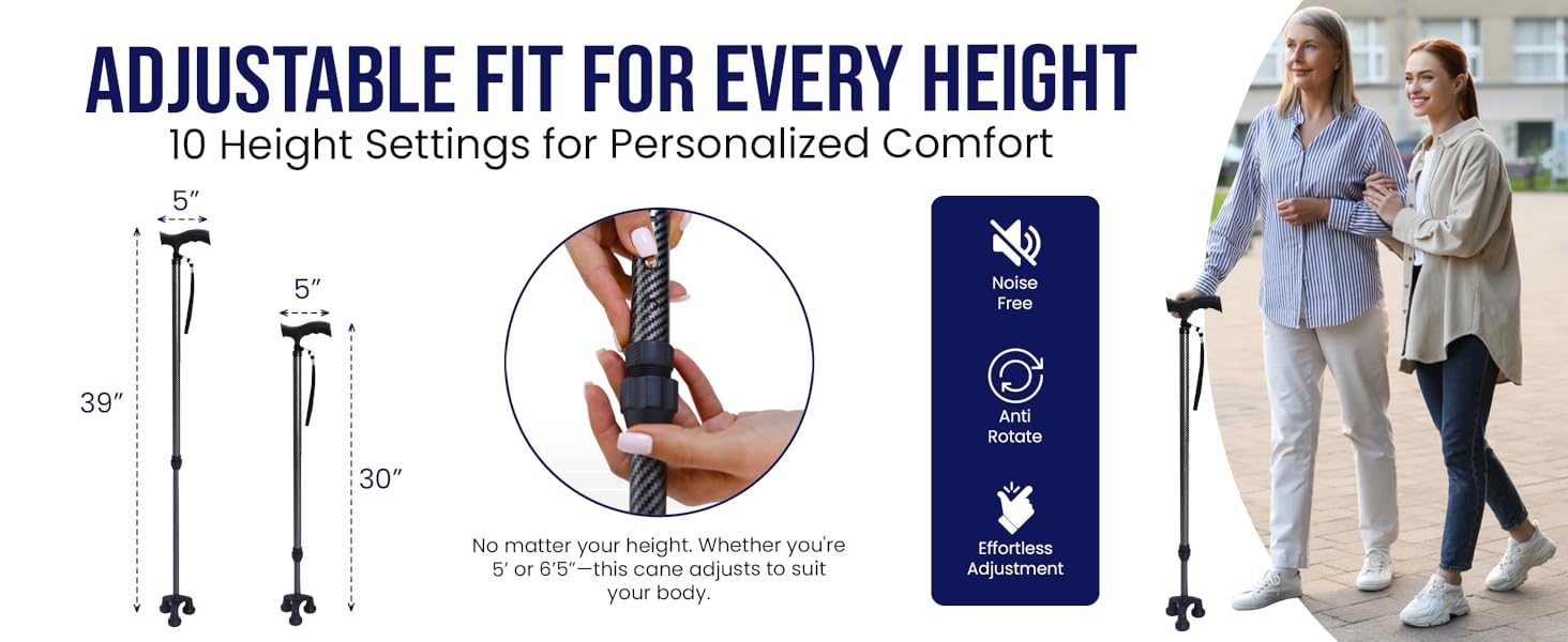 Dr. Aid walking cane has adjustable fit for every height