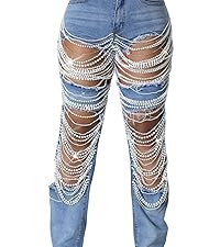 pearl jean,rhinestones jean,high waisted jean,ripped denim,cut out denim pants