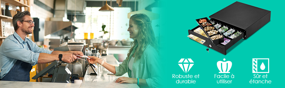 RELAX4LIFE Tiroir Caisse Automatique 5 Compartiments De Pièces 5 Compartiments De Billets Connecter à POS,Système D'Encaissement 14 3