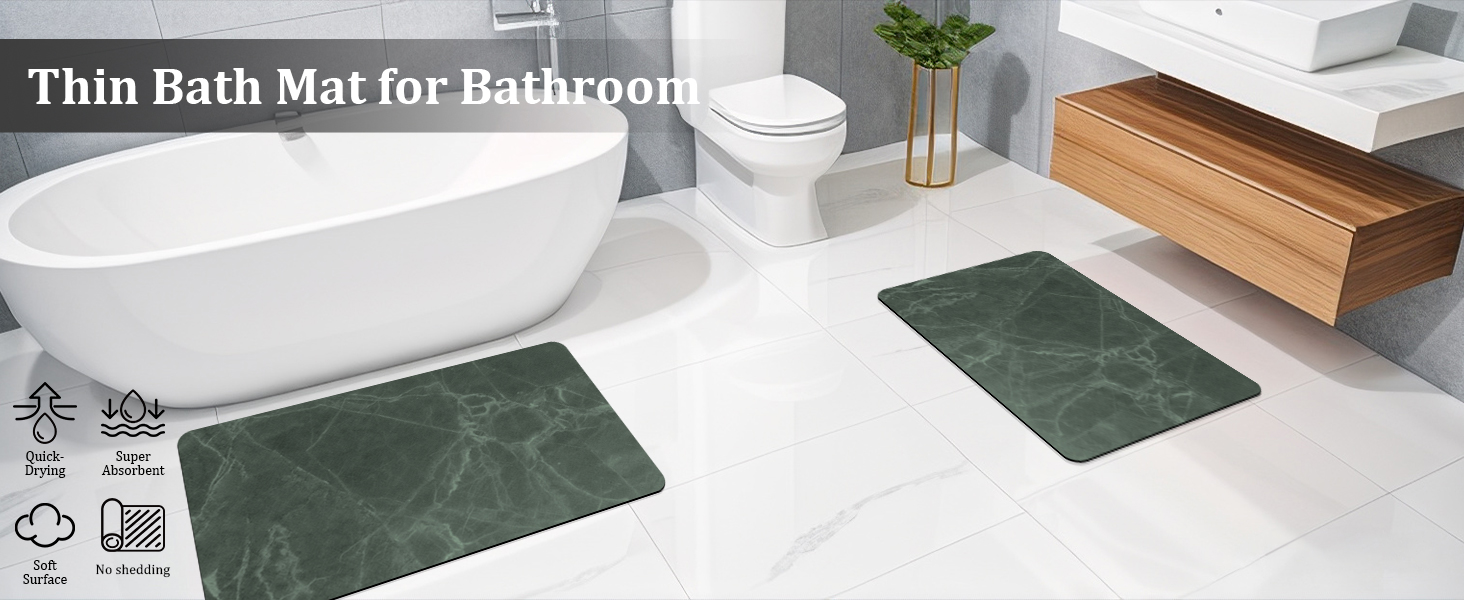 chakme Thin Bath Mat Sets, Rubber Bathroom Rugs Sets 2