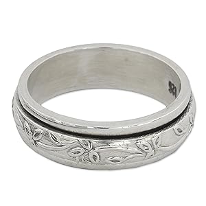 NOVICA Handmade  Sterling Silver  Floral Spinner Ring Jewelry For  Women and Girls Party Jewellery 