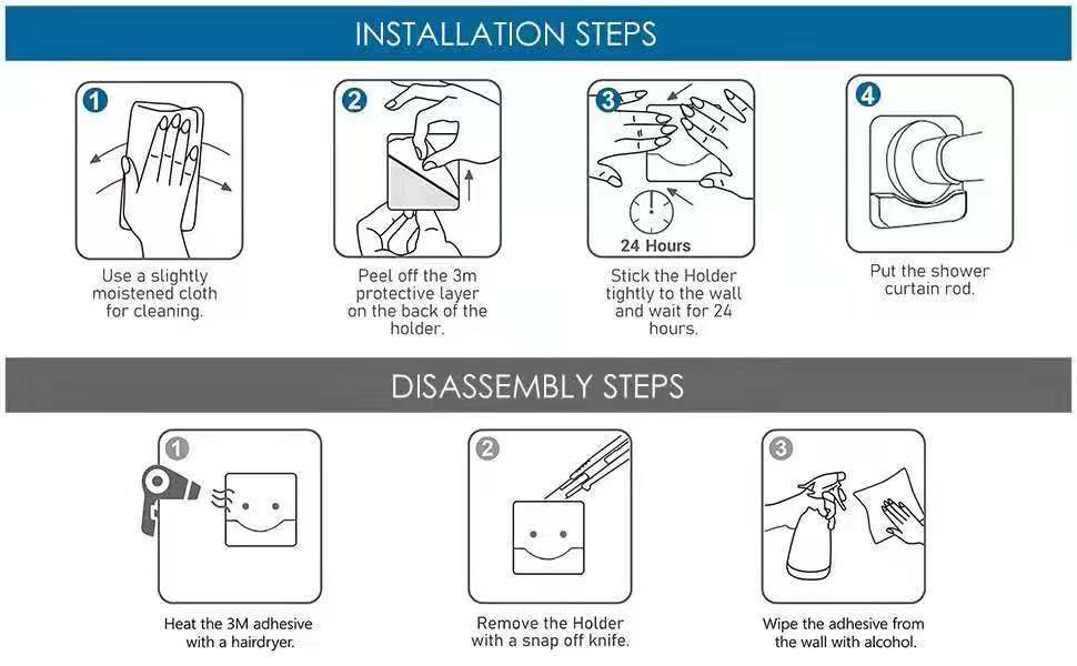 CANRAY Adhesive Shower Rod Tension Holder Mount Retainer for Wall