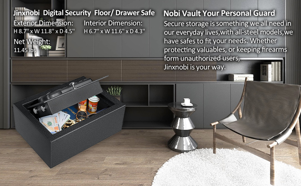 JINXNOBI Top Opening Keypad Security Desk Drawer Safe,Digital Floor