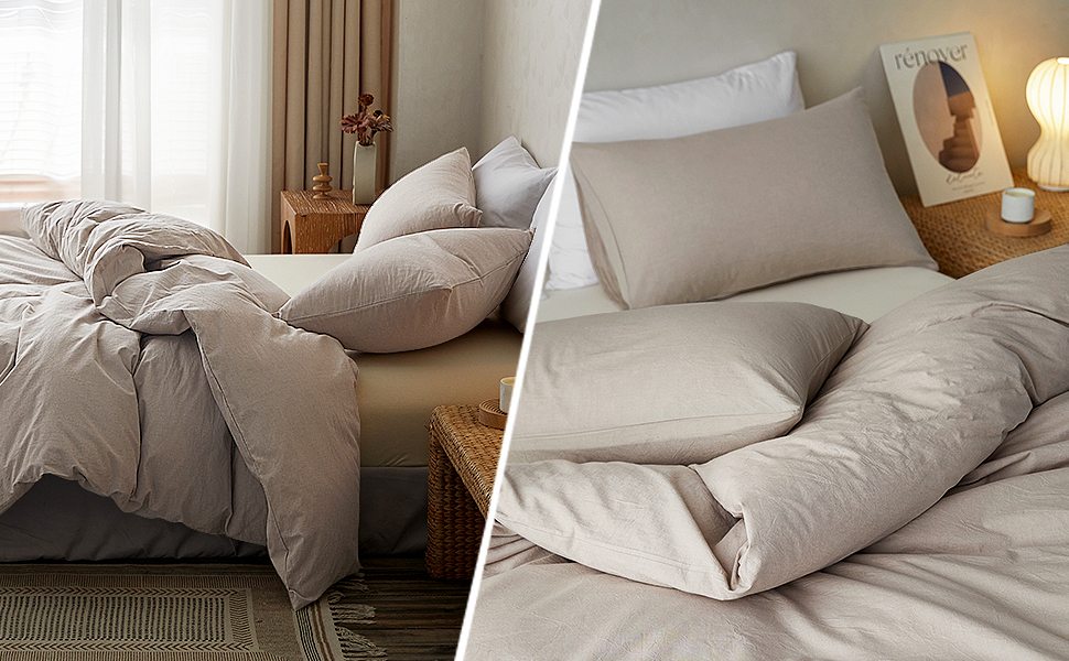 Duvet Cover Set Queen Size, 100 Washed Cotton Like Linen