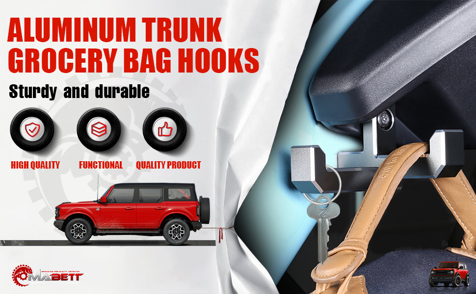 Mabett Aluminum Trunk Grocery Bag Hooks for Ford Bronco