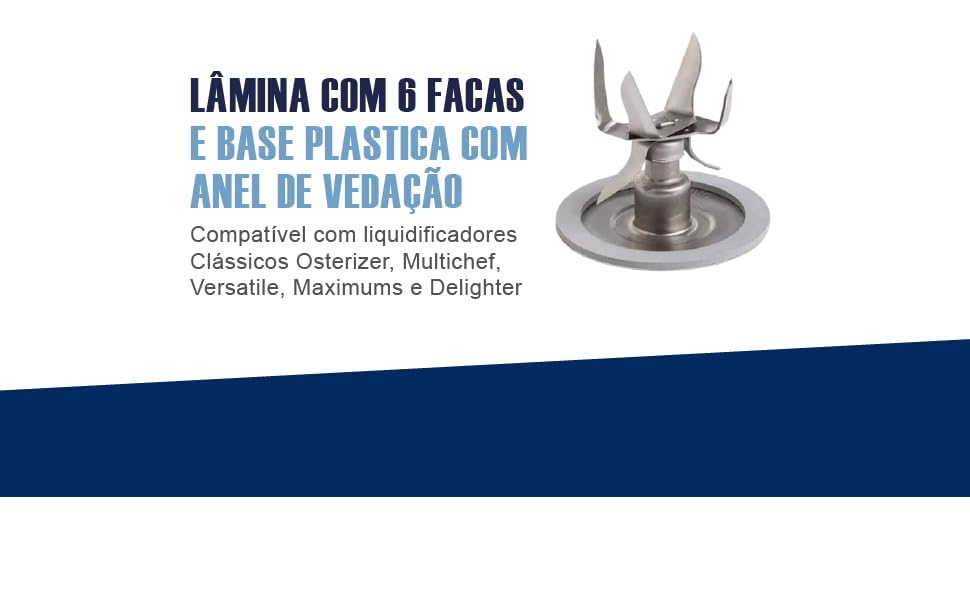 Conjunto Lâmina de 6 Facas com Base Plástica e Anel de Vedação