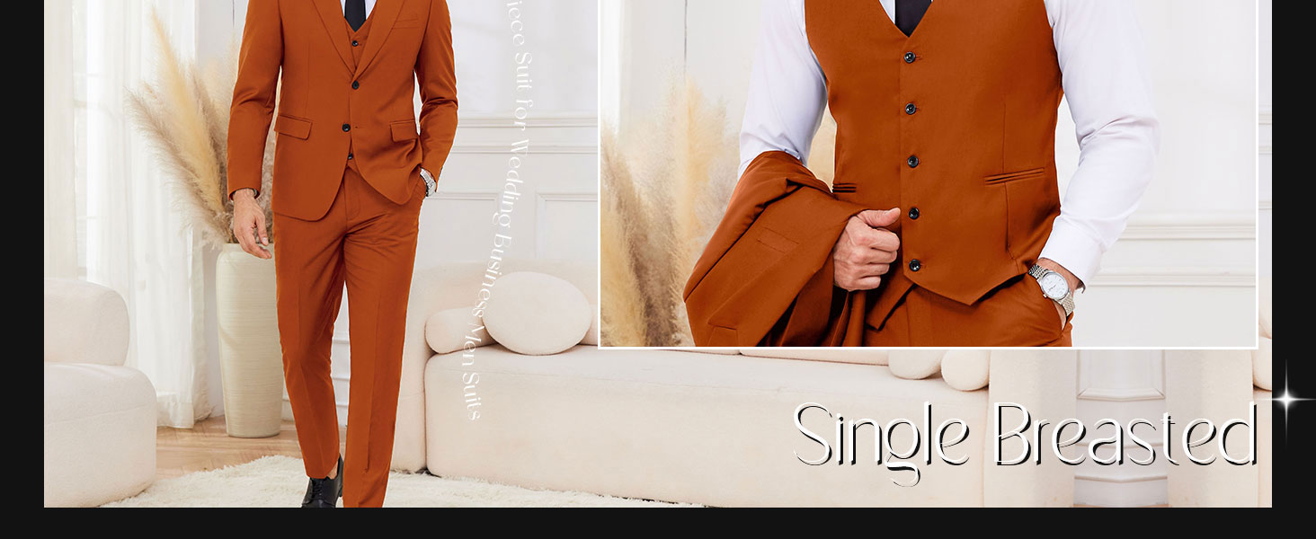 men's burnt orange suit for wedding 3 piece slim fit
