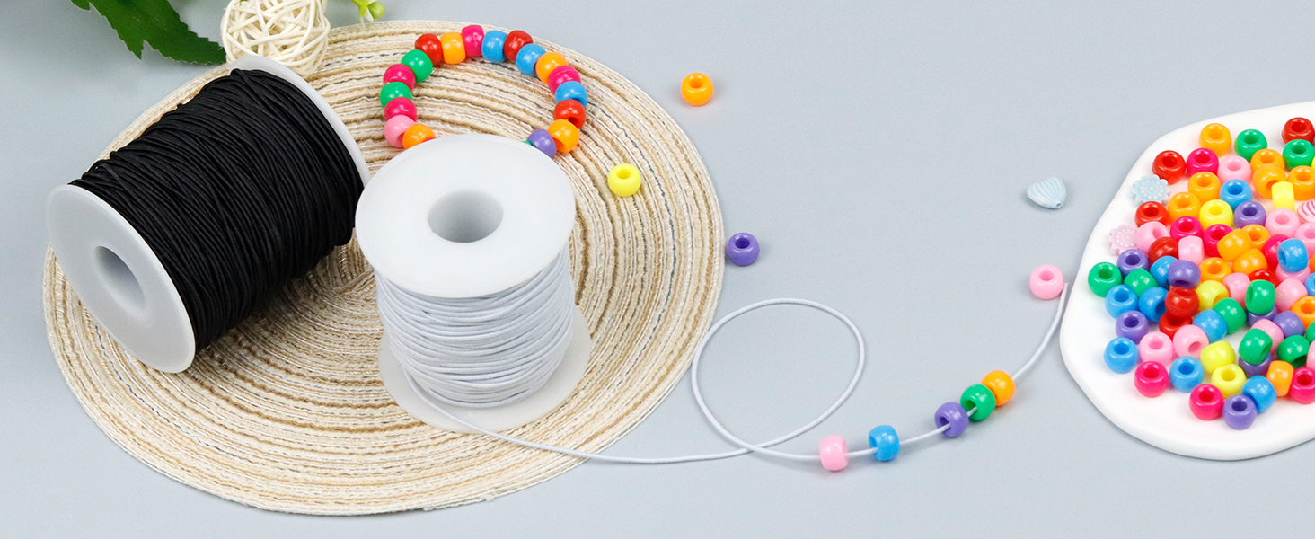 FIVEIZERO Black and White Elastic Bracelet String,1.0mm 2