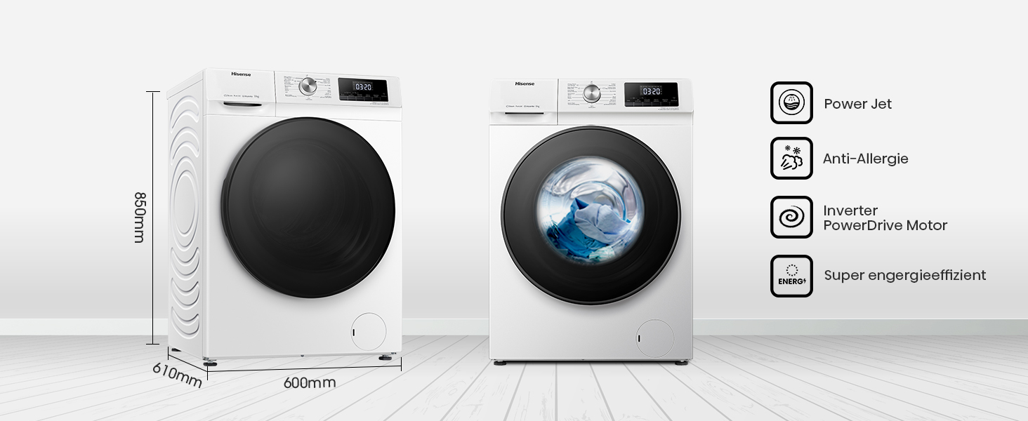 Hisense WFQA1014EVJM Washing Machine with Steam Function, 10 kg