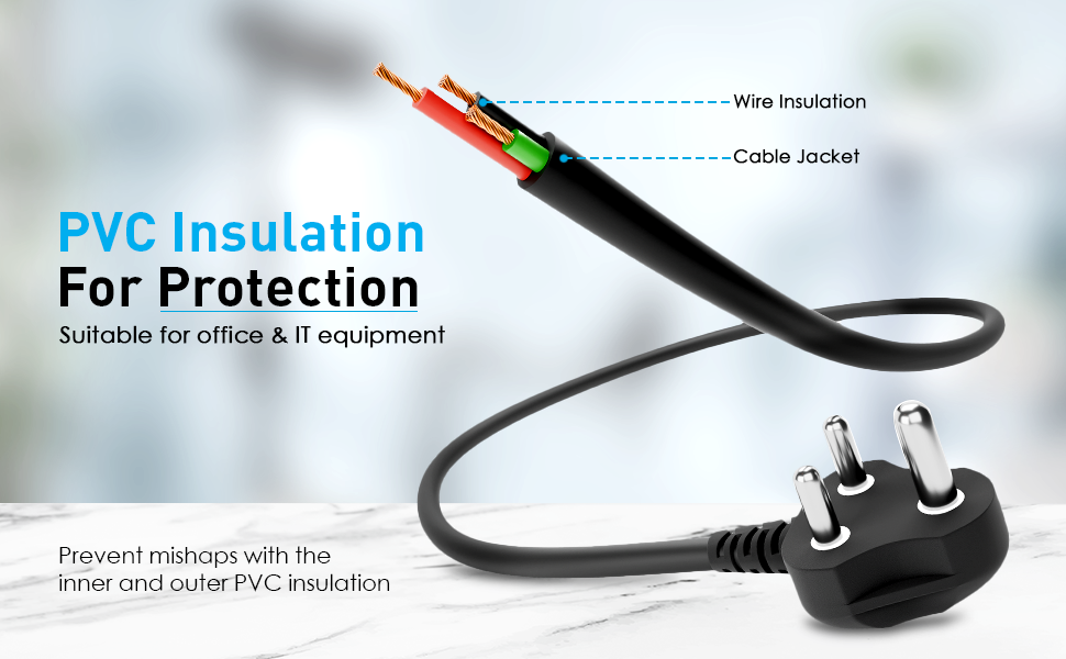 Cablet 1.5M Black 3 Pin Laptop Power Cable with 18 AWG & 700W Heavy Duty Universal Power Cable Replacement for Charger Adapter Power Cord for Laptop 14 PVC DESKTOP POWER CABLE