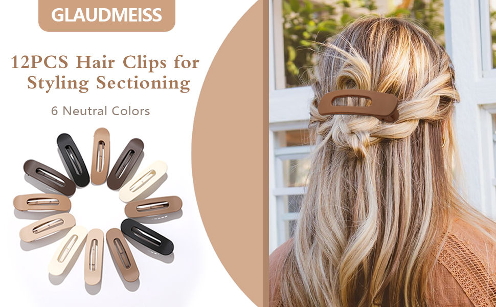 Glaudmeiss 12 Packs Flat Claw Clips, French Concord Hair Clips for Women Girls, 4.2