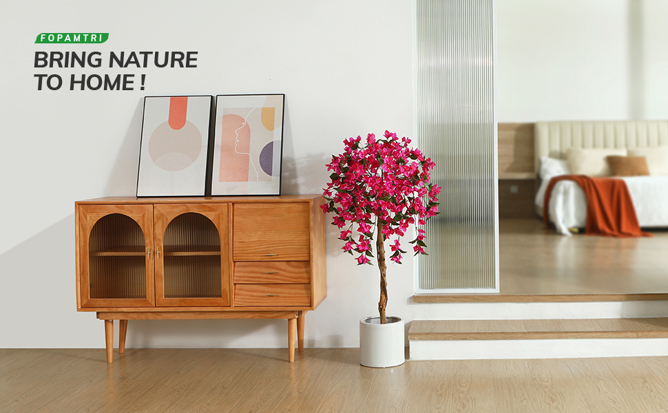 Fopamtri Artificial Plants Bougainvillea Tree 120cm Artificial Blossom Tree, Fake Plants in Pot
