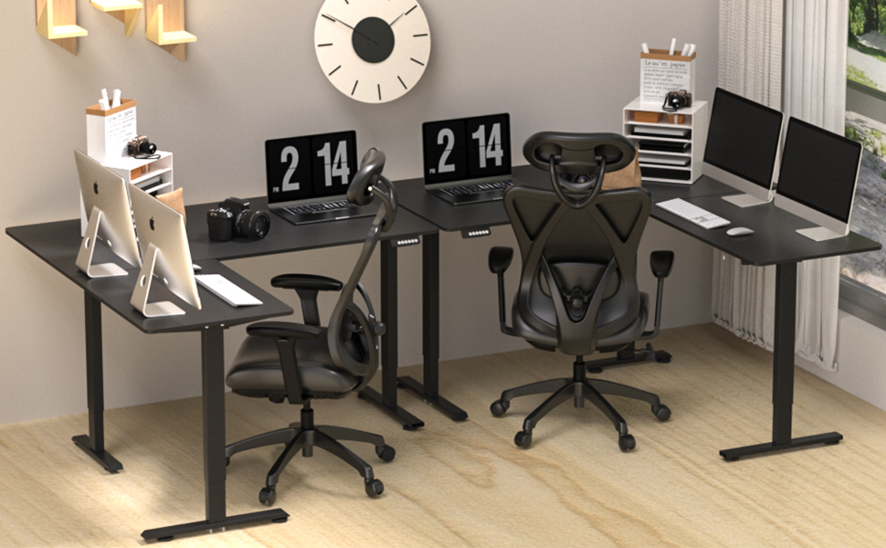 ExaDesk Electric Adjustable Height L Shaped Standing Desk