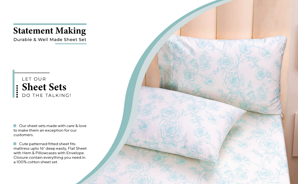 100 Cotton Sheets Queen Size Bed Set Soft Crispy Cooling