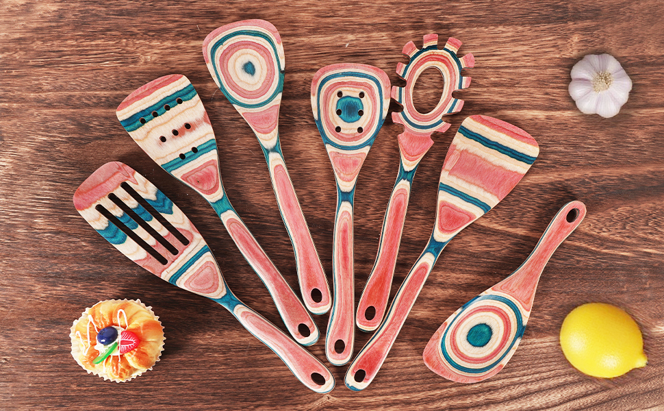 MYRAINBOW Colorful Pakkawood Kitchen Utensil Set