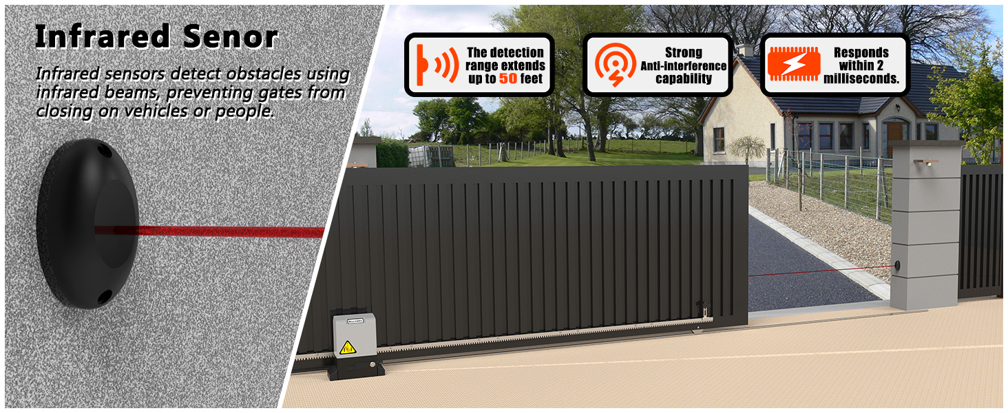 automatic sliding gate opener with infrared sensor photo beam detection obstacle