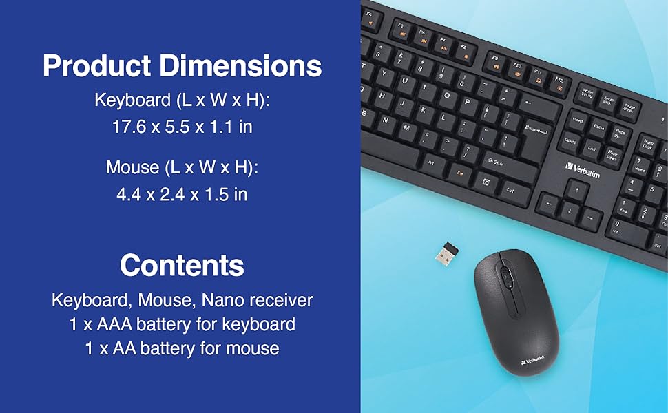Verbatim Slimline Wireless Keyboard and Mouse Combo 2.4GHz