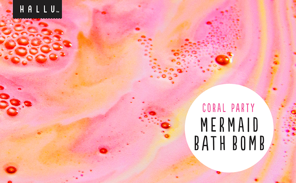Hallu Mermaid Coral Party Large Bath Bomb for Women, Teens and Tweens, Relaxing Spa