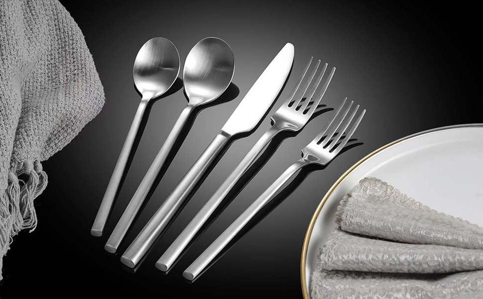TININA Matte Silverware Set for 4, 20Piece Heavy Duty 18/
