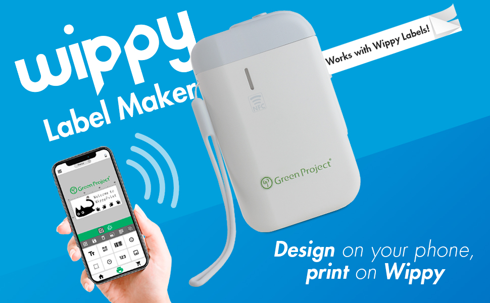 Green Project Wippy Portable Label Printer Label Maker with Tape Sticker Label