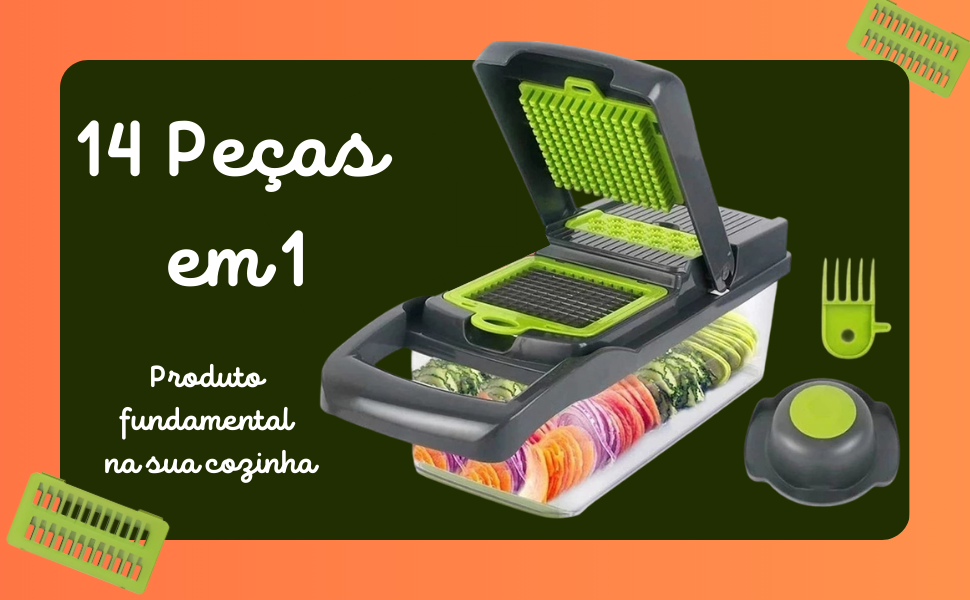 Cortador de Legumes Cinza e verde Multi Lâminas