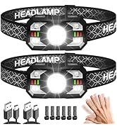 Headlamp Rechargeable 2 Packs, 2000 Lumen Super Bright LED Rechargeable Headlight with White Red ...