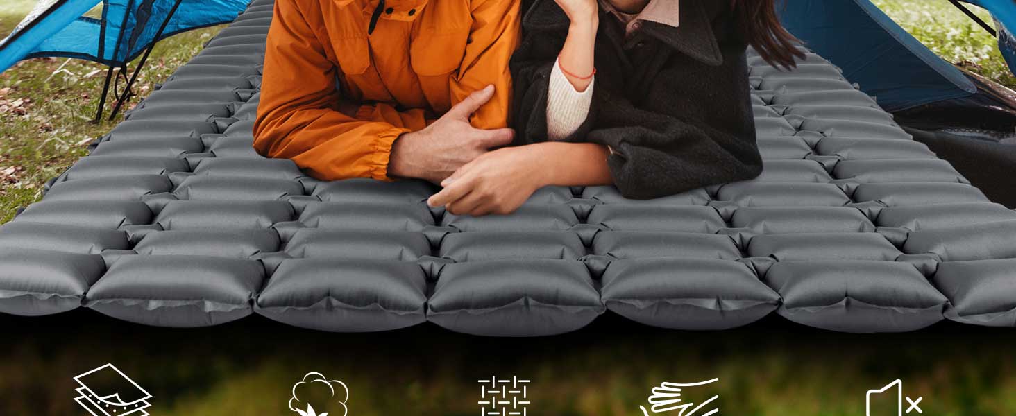 HIKENTURE Double Camping Mat, Inflatable Sleeping Mat Camping Mattress with Pump Sack