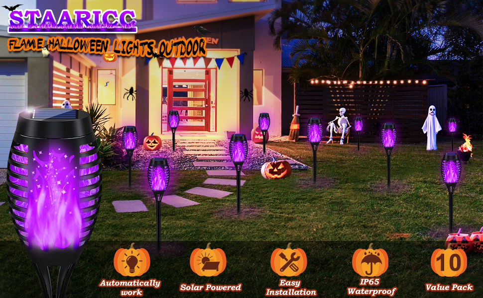 Outdoor Halloween Decorations, 10Pack Purple Halloween Lights Outdoor