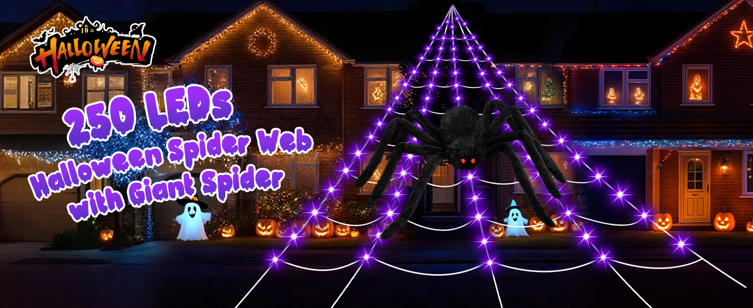 halloween decorations outdoor spider web light up giant spider indoor LED yard haunted decor