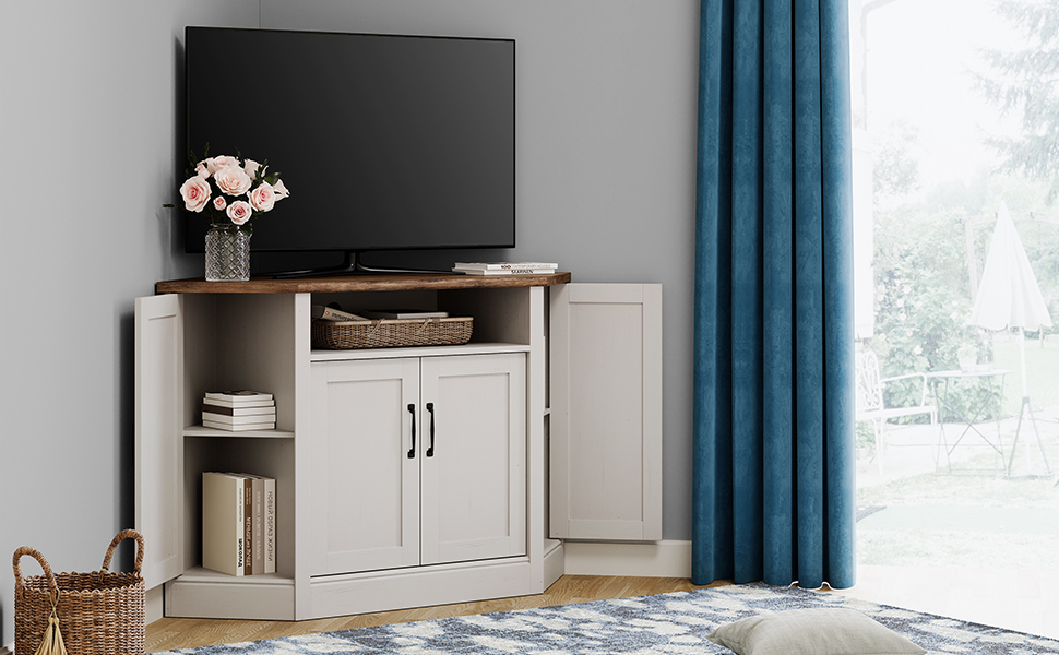 WAMPAT Corner TV Stand for 55 Inch TV with Yellow Lights