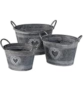Creamery Planters, Milk Can Bin Buckets, Set of 3, Dark Rustic Galvanized Metal, Rubbed Raised Me...