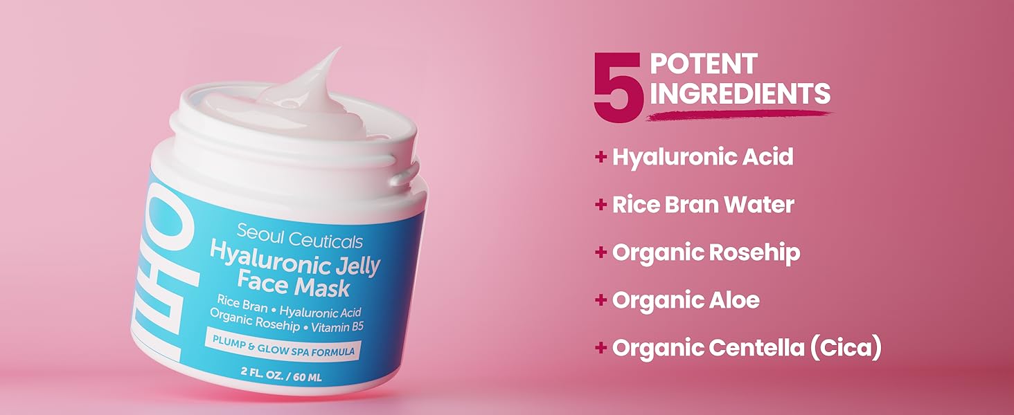 SeoulCeuticals Korean skincare face mask showing 5 key skincare ingredients