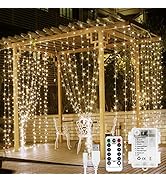 Lighting EVER Curtain Lights Battery Operated & USB Plug in, 10 x 10 ft Fairy String Lights with ...