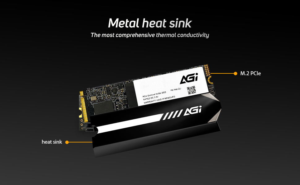 AGI AI818 PCIe NVMe M.2 Gen4x4 SLC Cache 3D TLC NAND Flash Internal Solid State Drive SSD with Heat Sink