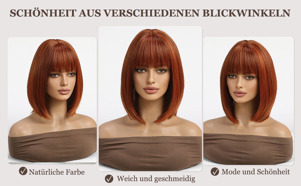 Esmee Kurze Gerade Auburn Bob Perücken mit Fransen