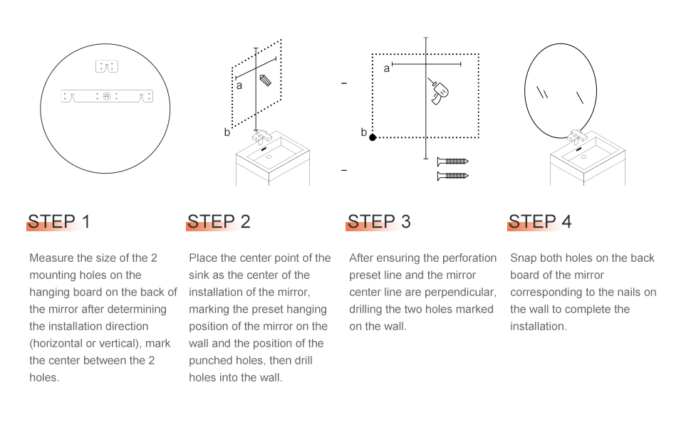 Arcus Home Round Beveled Mirror, 24 inch Frameless Round Wall Mirror