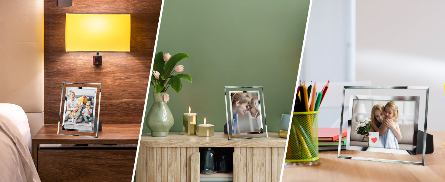 4x6 Picture Frames, Mirrored Glass Photo Frame 4 by 6 for Tabletop Display Horizontally or