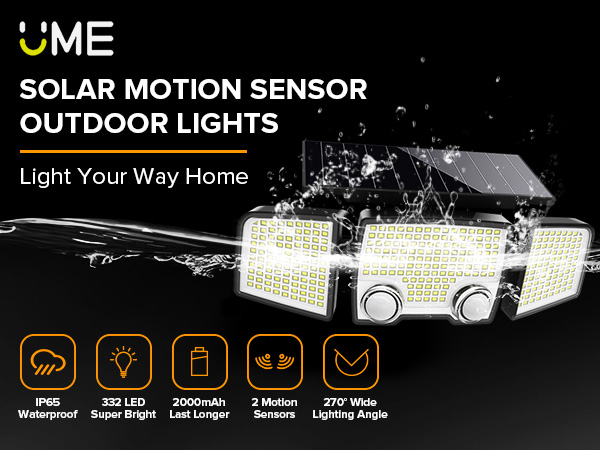 UME Solar Outdoor Lights 332 LED 7000K, Super Bright Motion