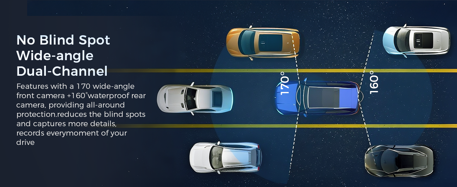 Wide-angle Dual-Channel front and rear dash cam