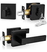 Matte Black Passage Door Lever with Single Cylinder Deadbolts Combo, Secure Keyed Reversible Leve...