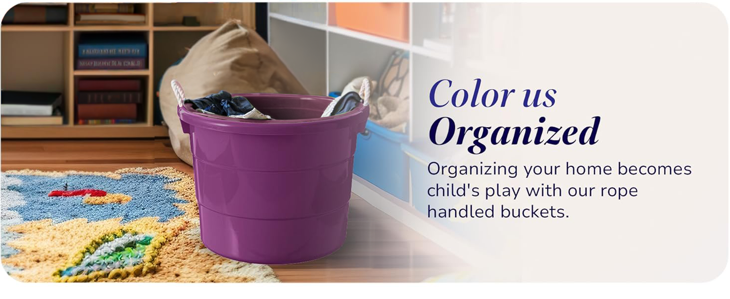 Homz 17 Gallon Indoor Outdoor Storage Bucket w/ Rope Handles, Orchid (2 Pack)