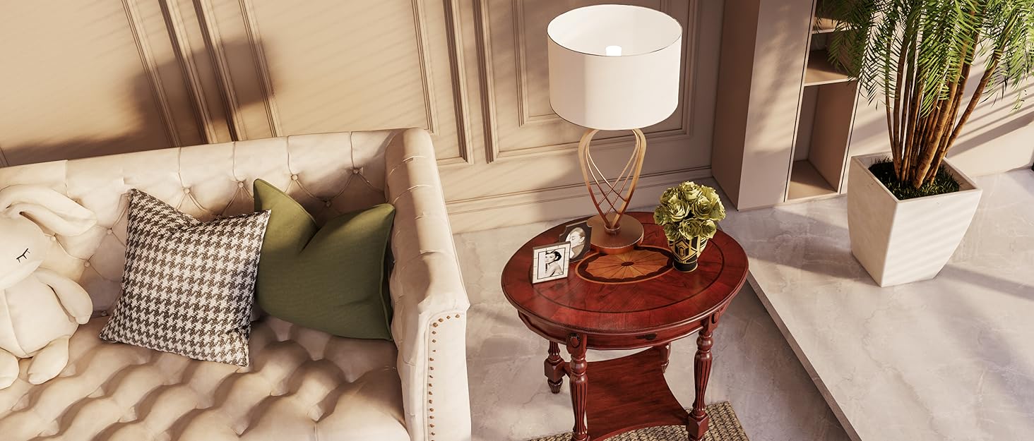 oval solid wood end table with drawers