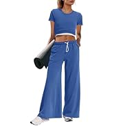 Panadila Womens 2 Piece Lounge Set Matching Workout Sets Summer Crop Tops Wide Leg Pants Going Ou...
