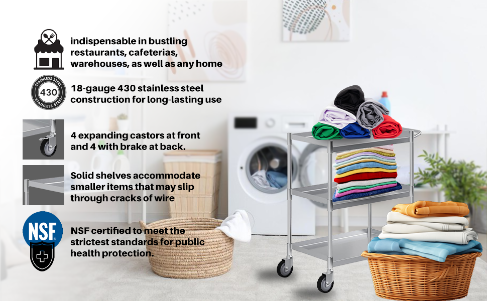 3 Shelf Tubular Utility Cart | Metal Utility Cart On Wheels With Handle 7 3 Shelf Stainless Steel Tubular Utility Cart