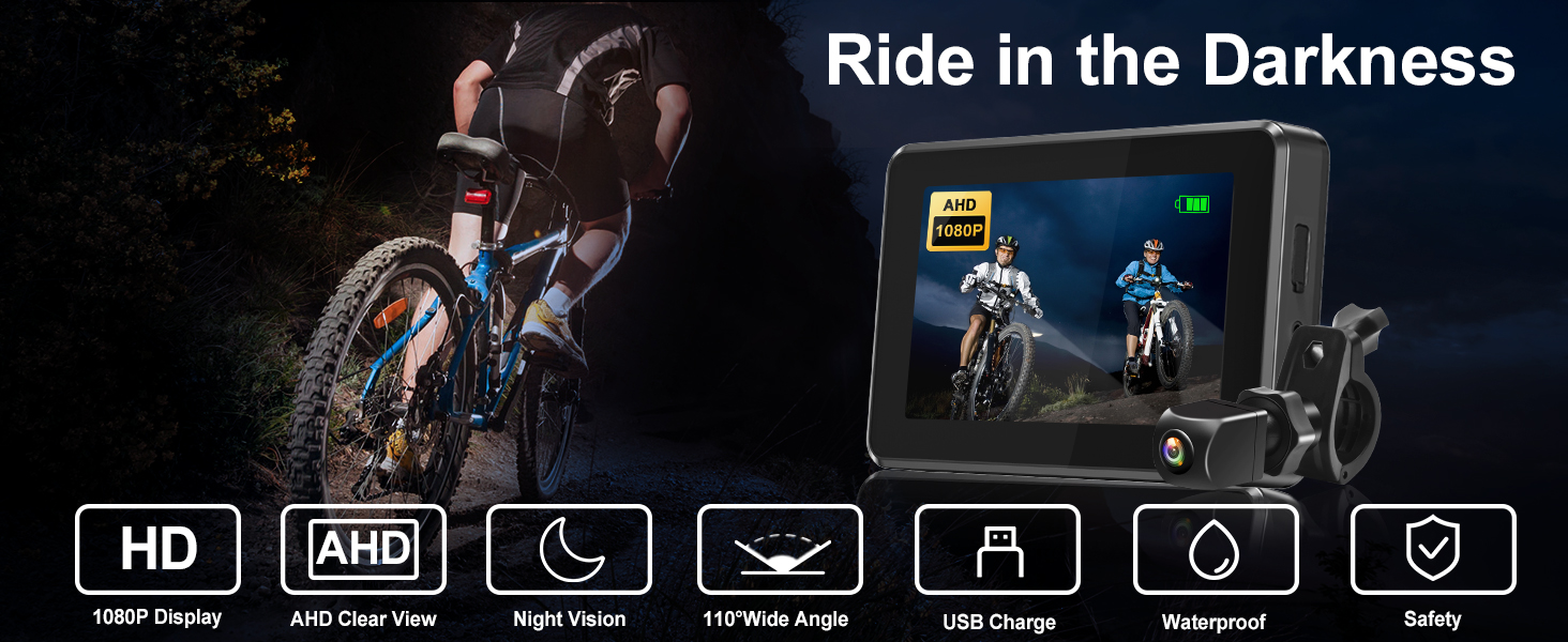 PARKVISION Bike Mirror,1080P AHD Bicycle Rear View Camera with 4.3