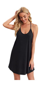 Milumia Women's Backless Halter Cami Dress Spaghetti Strap Short Sundress