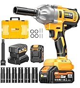 TaskStar Cordless Impact Wrench 740 Ft-lbs(1000N.m) 3300RPM High Torque 1/2 Inch Impact Gun, Elec...